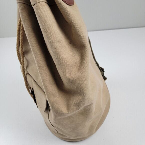 Vintage 90s Ralph Lauren Canvas Drawstring Bucket Bag Backpack Khaki Distressed - Picture 7 of 15
